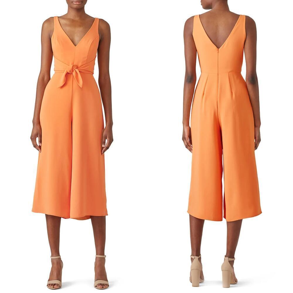 Amanda Uprichard Charter Jumpsuit Sleeveless Tie Waist Crop Wide Leg Orange XS